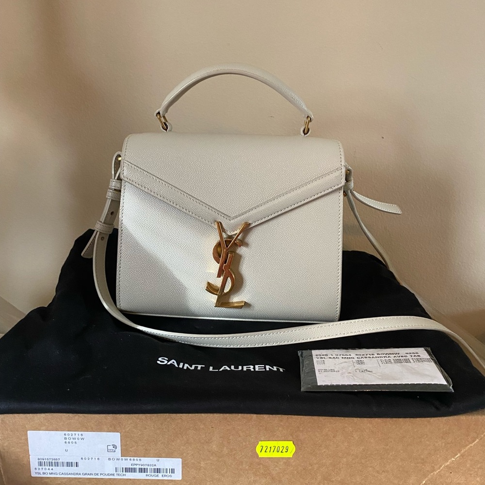 CASSANDRA MINI TOP HANDLE BAG IN GRAIN DE POUDRE EMBOSSED LEATHER